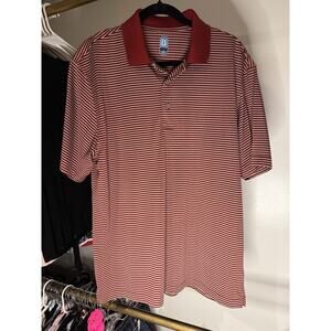 PGA Tour Polo Shirt Golf Men's Large Red And Ivory Striped‎ Short Sleeve